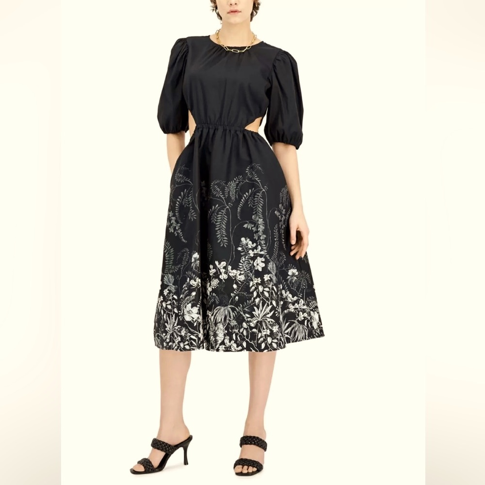 NWOT INC International Concepts Black & White Floral Cutout Dress Size S